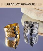 Nuevos anillos llamativos y elegantes Diseño texturizado multicapa Anillo abierto con diamantes Joyería de lujo chapada en oro - details 7