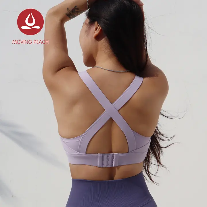 Sujetador deportivo Moving Peach para mujer, tirantes entrecruzados, hebilla lateral, transpirable, talla S-XXL, entrenamiento, Yoga, Fitness, DBB - 1