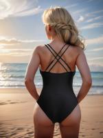 Bañador Sexy de una pieza para mujer, traje de baño elegante ajustado con cuello Halter, Color sólido, moda de verano, ropa de playa - details 5
