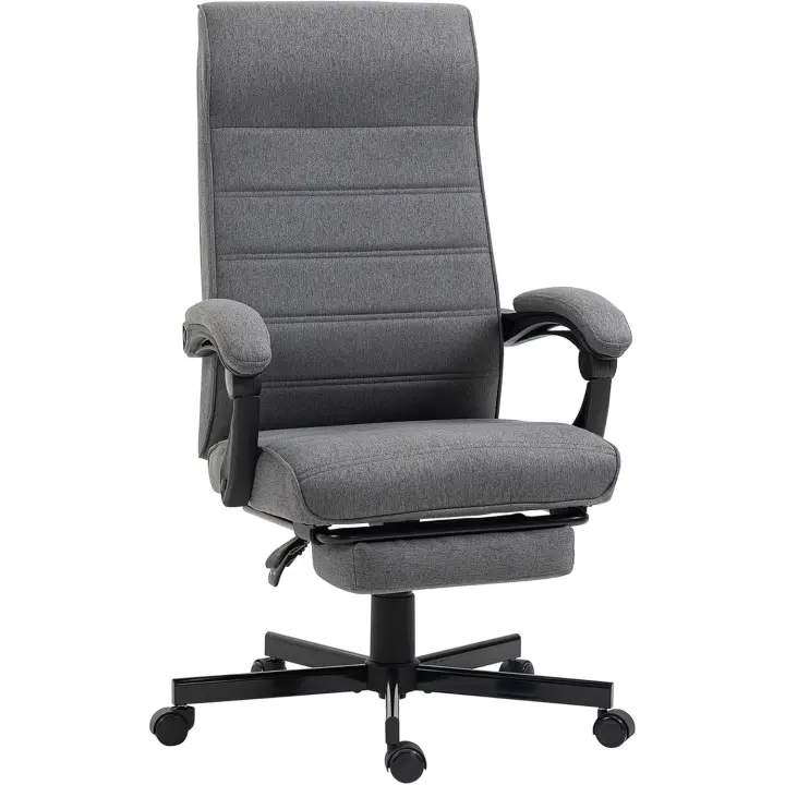 Silla de Escritorio Silla de Oficina Reclinable Giratoria con Altura Ajustable Reposapiés Retráctil y Reposabrazos Silla para Estudio Carga 120 kg Gris - 1