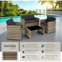 Ratán y Acero, Muebles Jardín Exterior, 2 Sillones 1 Sofá 1 Mesa con Cristal, Conjunto Terraza Resistente a Intemperie, con Cojines, Fundas Extraíbles - natural/gris oscuro - details 3