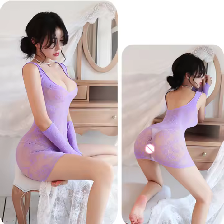 Lencería Sexy Falda Corta Ajustada con Escote en V Profundo Abrazo de Cadera Estilo Latex - 1