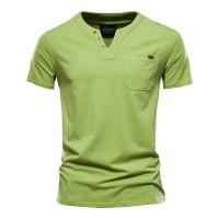 Camisetas informales de algodón para hombre del día del padre, camiseta clásica con cuello en V de Color sólido, camisetas de manga corta de alta calidad para hombre - details 11