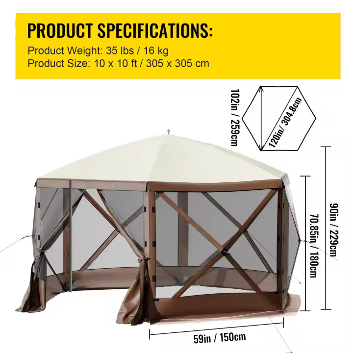 SucceBuy Gazebo Screen Tent, refugio emergente con ventanas de malla, estacas de tierra para acampar al aire libre, césped, patio trasero - 1