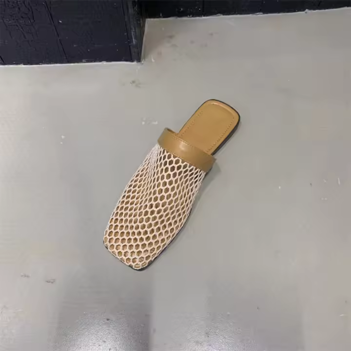 Zapatillas de Paja Retro Lápiz para Mujer en Verano Sandalias Planas con Talón Hueco de Estilo Francés - 1