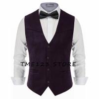 Chaleco de traje de cuero de gamuza para hombre, chaleco informal occidental con cuello en V, solapa con botones a presión, chaqueta sin mangas - details 18