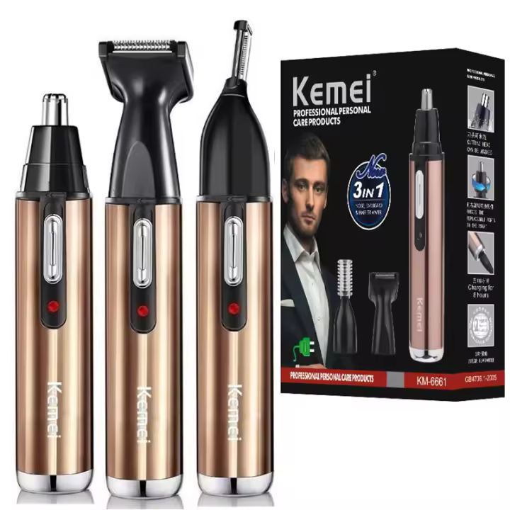 Kemei-recortador de vello de nariz y orejas para hombres, kit de aseo eléctrico, recargable, Original - 1