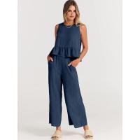 Conjunto casual de verano para mujer, top sin mangas plisado y pantalones cortos de pierna ancha - details 40