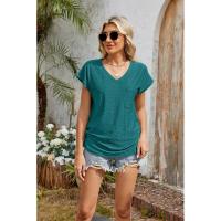 BUNO-2025 Camisetas para mujer de manga larga de algodón para mujer, camisetas con manga casquillo y cuello en V, camiseta informal holgada de manga larga de algodón para mujer - details 20