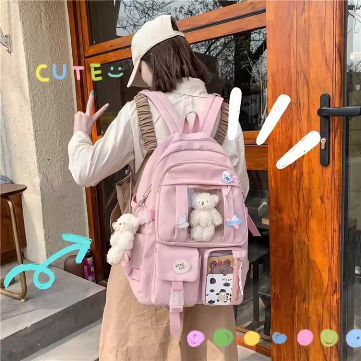 Linda, estudiante, transparente, mochila, niña, cartera, chica suave, fresca y dulce, nailon, verano 2025 - 1