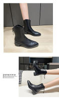 Nuevas botas de vaquero occidentales puntiagudas con boca en v, botas cortas blancas de tacón grueso - details 11