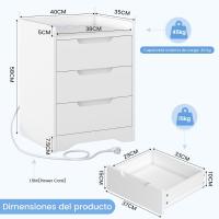 Mesitas de Noche con luces LED y Estación de Carga (2 Tomas AC, 2 Puertos USB) Mesita de Noche Blanca Mesas Auxiliares con 1 compartimento abierto y 2 cajones para Dormitorio Salón - details 49
