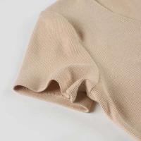 2025 Mini vestido de verano innovador de punto elegante con cuello en V y botones de manga corta ropa informal de alta elasticidad para mujer - details 12