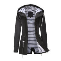 Camiseta impermeable con capucha a rayas de manga larga para mujer, longitud media - details 39