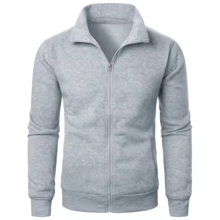 Chaqueta deportiva para hombre, informal, con cremallera, cuello levantado, abrigo con capucha, cárdigan, sólido - 1