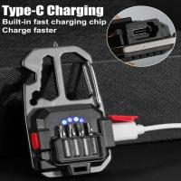 Mini llavero LED portátil, luz de trabajo, linterna de bolsillo, recargable por USB, luz de acampada al aire libre con martillo - details 3