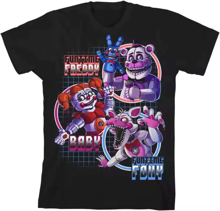 Camiseta negra de Five Nights Sister Localization Funtime Freddy Foxy y Baby Boy - 1