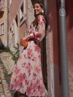 BUNO-Conjunto de dos piezas con estampado floral y manga larga para mujer, camisa informal con una hilera de botones y falda plisada de cintura alta - details 3