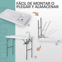 Mesa Plegable de Picnic Multifuncional con Fregadero Grifo y Pistola de Riego Extensible para Balcón Jardín Camping Barbacoa Exterior Metal 114,5x59x94,5 cm Blanco - details 3