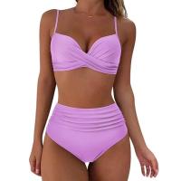 Conjunto de Bikini Sexy de dos piezas para mujer, ropa de playa Unicolor con realce, Tr de verano, Bikini Triangular, baño Ba de cintura, 2024 - details 24