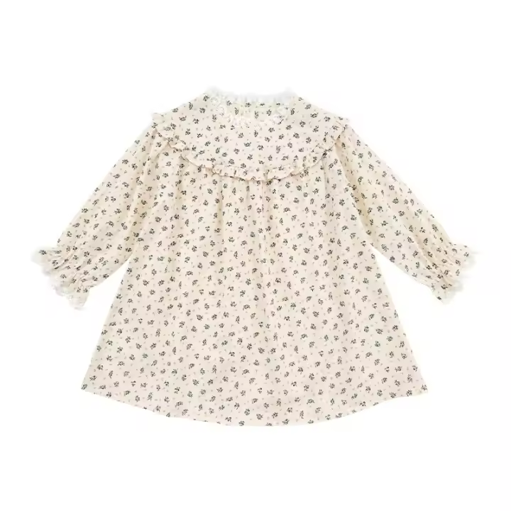 Vestido de encaje de Flores de manga Larga para Bebe, vestidos de Princesa para Niña, ropa para niños, Primavera, Nuevo - 1