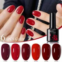 TARTU Juego de 6 uñas de gel semipermanente de 0.3 fl oz, color rosa, rojo, azul, verde, marrón, amarillo, kit de esmalte de gel semipermanente de 6 colores, remojo para UV/Led, para salón y arte de uñas DIY en casa para niñas de regalo - details 0