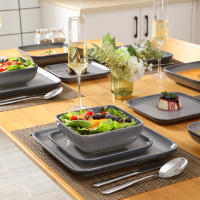 LOVECASA-Juego de cena para 4, vajilla de gres, servicio de 16 piezas con plato de cena/postre/sopa, tazón de cereales, gris degradado - details 6