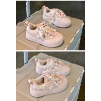 Zapatos casuales para niñas 2025 Zapatillas de deporte de princesa con flores de perlas y diamantes de imitación para niños - details 14