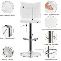 Taburete industrial ajustable de metal de 92,5-113 cm, silla de cocina, taburete alto para cocina, bar, comedor, blanco. - details 2