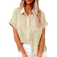 Camisa Simple y a la Moda para Mujer Algodón y Lino Informales, Clásicas con Manga Corta y Borlas - details 12