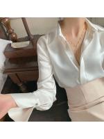 Blusa De Seda Para Mujer Con Manga Larga Estilo Coreano Elegante Traje De Oficina Color Sólido Ropa De Lady Casual Para Mujer - details 3