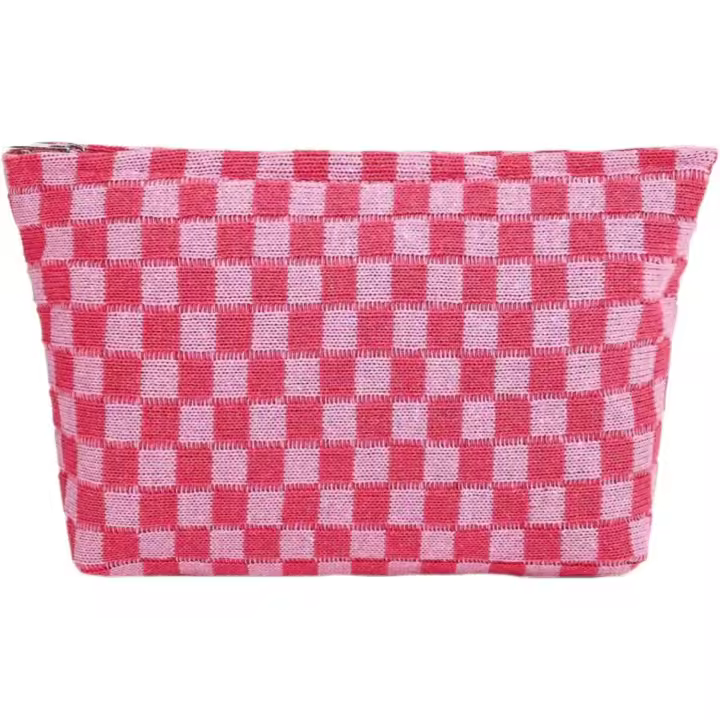 Bolsa de maquillaje de punto a cuadros para mujer, bolso de mano de diseño estético, estuche para lápices - 1