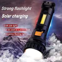Linterna solar recargable multifuncional, LED de 1000 lm, luz estroboscópica de emergencia, batería de 1200 mAh, alimentación de emergencia, cable de carga USB, carga rápida (2 unidades) - details 0