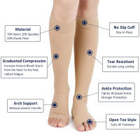 1Pair Sports Calf Compression Socks 20-30 MmHg Knee High Support Stockings Open Toe for Pregnancy, Varicose Veins, Running - details 3