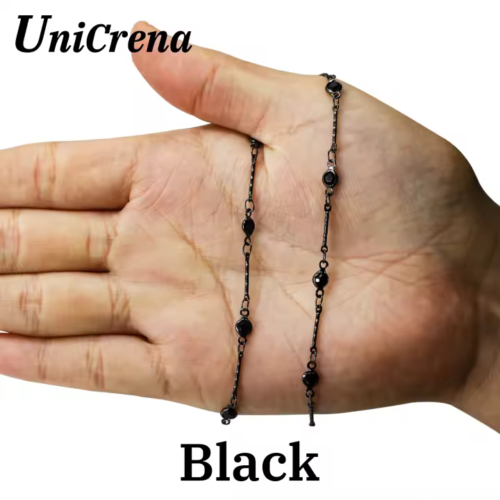 Cadena de Cuentas de Cristal Negro UniCrena 5mm para Joyería Gótica Cadena de Collar para Choker DIY Hipoalergénico - 1