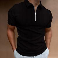 Camiseta de hombre Camiseta POLO elástica de manga corta con cremallera a rayas Top Color sólido - details 4