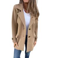 Otoño Invierno abrigos de lana para mujer casual cuello vuelto chaqueta abrigo señora - details 2