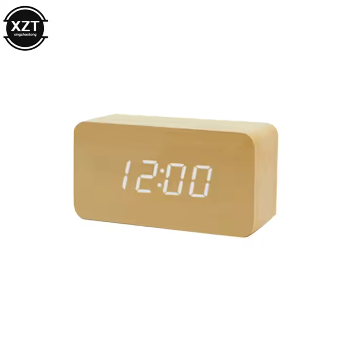 Reloj despertador de moda LED reloj de madera mesa Control de voz Reloj de madera digital Despertador USB/AAA relojes - 1