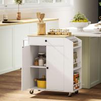 Cocina con Ruedas Carrito de Cocina Mueble Auxiliar de Cocina con 2 Puertas Cajón Especiero de 3 Niveles Toallero y Estante Ajustable 82x38x86,5 cm Blanco - details 1