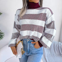 Suéter a rayas de manga farol para mujer, Jersey informal de punto con cuello alto, novedad de otoño e invierno, 2023 - details 9