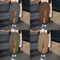 BUNO-Falda larga de cintura alta con cremallera para mujer, faldas Cargo informales con bolsillos grandes, abertura frontal, holgada, recta, Midi, ropa de calle, estilo Safari, 2025 - details 8