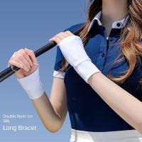 Guantes de Golf elásticos de medio dedo, guantes finos de Color sólido con protección solar, muñequera protectora Anti-UV, manoplas de seda helada para conducir - details 2
