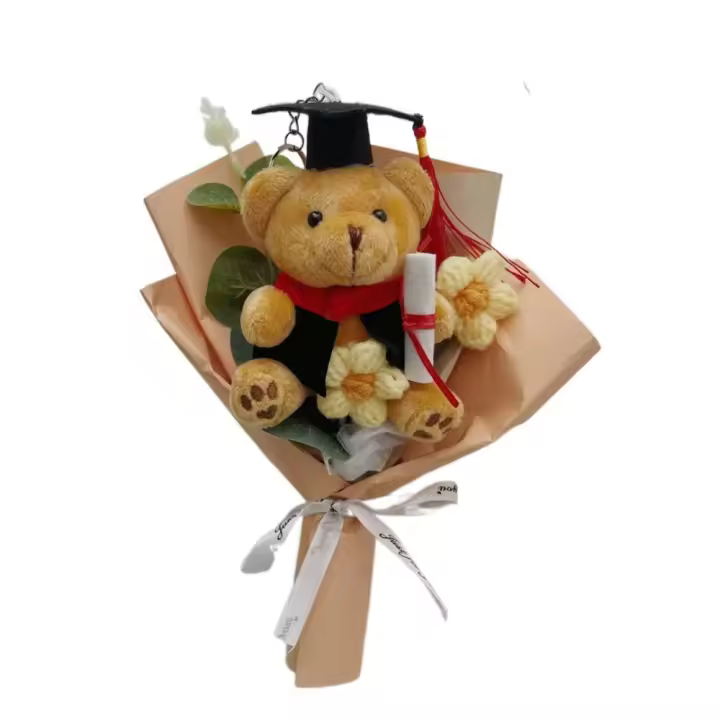 Ramo de decoración de oso para el día del profesor, regalo de graduación, ramo de Dr. Bear graduado, juguete de peluche para fiesta de cumpleaños - 1