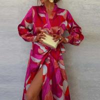 Vestido elegante con estampado plisado y cuello en V para mujer, traje largo de oficina para boda, primavera y verano, A-e, bohemio, 2024 - details 11