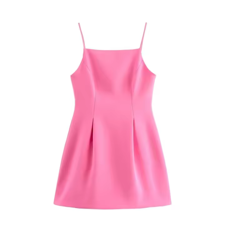 Elegante Vestido de Verano 2025 Estilo Simple con Correas de Spaghetti Rosa - 1