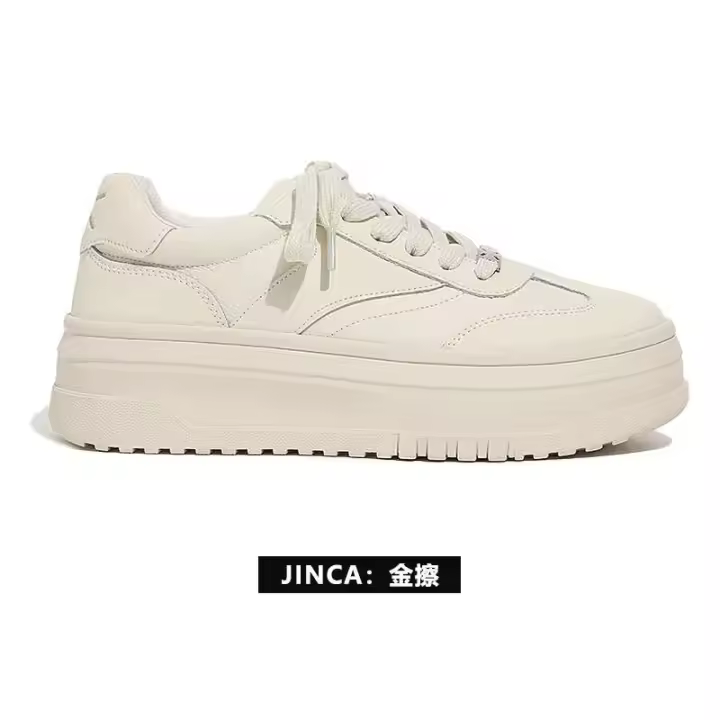 Nuevas zapatillas de deporte blancas puras con aumento de altura para mujer, zapatos de Skate de cuero de vaca Real de alta calidad con clase, informales para niñas, marca - 1
