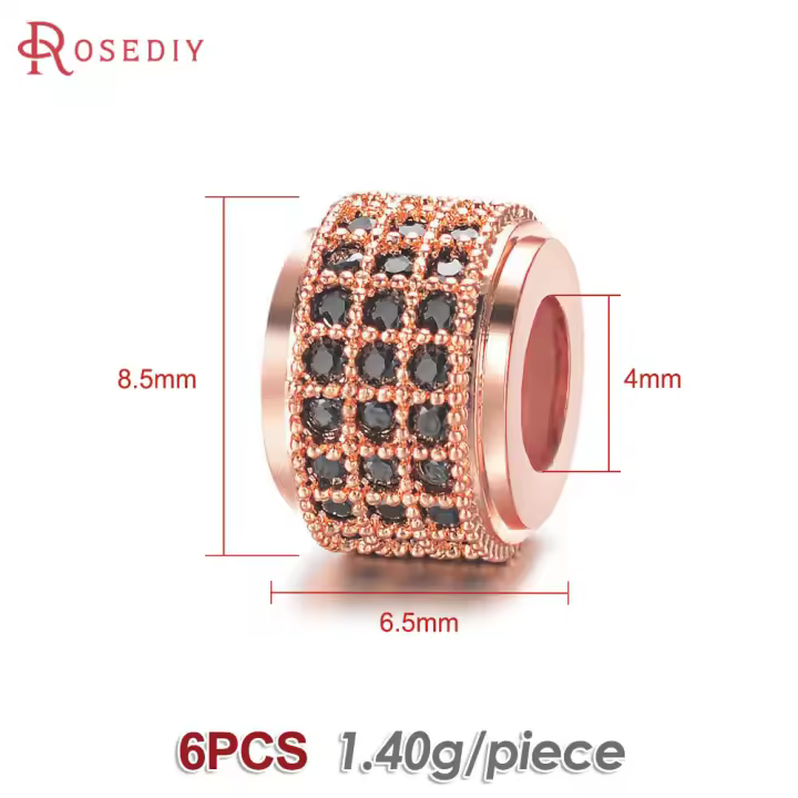 6 uds., 6,5x8,5 MM, cuentas espaciadoras cilíndricas de latón y circonio, pulseras, cuentas, suministros para hacer joyería Diy, accesorios - 1