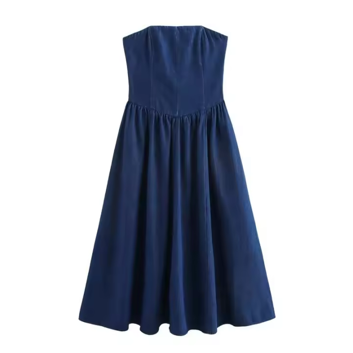 OUWU- Straplss Dnim Drss Primavera 2025 Cintura alta A-lin Bach Casual Cómodo y adelgazante Vrsatil Patchwork Strt - 1