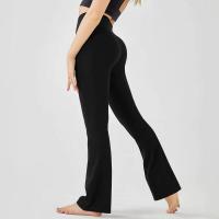 Pantalones de entrenamiento elásticos de yoga de cintura alta para mujer, pierna ancha, acampanados, color sólido, para Fiess - details 16