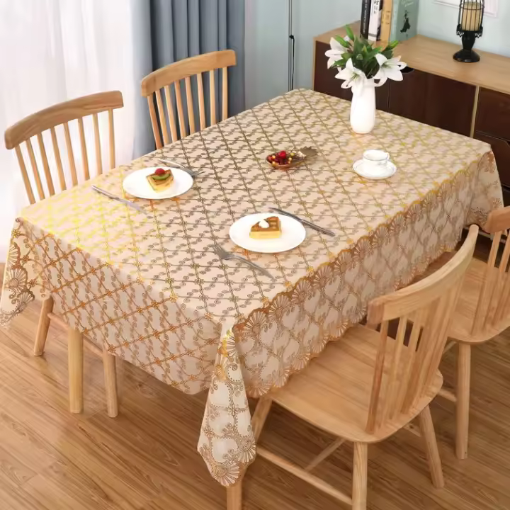 Mantel rectangular de PVC para mesa, impermeable, resistente al aceite y al desgaste, Protector de mesa Floral dorado - 1